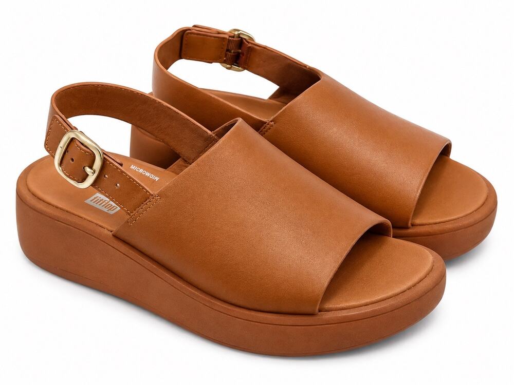 FitFlop F-Mode Leather Flatform Back Strap Sandals Light Tan Women's Size 7